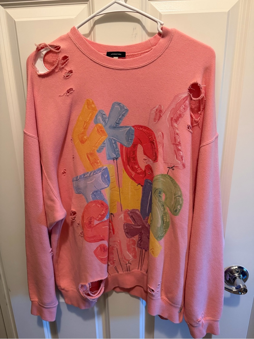 Graphic Distressed Crewneck Sweatshirt - Pink